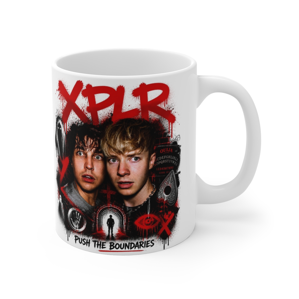 Sam and Colby " in bold, spray-painted style at the top. " White Mug