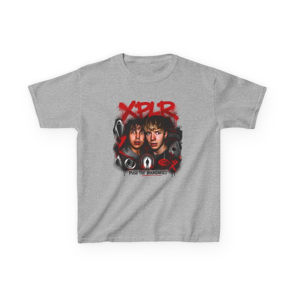 Sam and Colby " in bold, spray-painted style at the top. " Unisex Kids Tee - alternate angle 3, merchandise